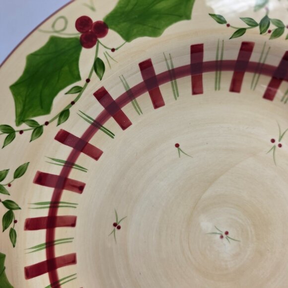 Los Angeles Pottery Laurie Gates Holiday Dinner Plate Green & Red Holly & Plaid - Picture 11 of 14